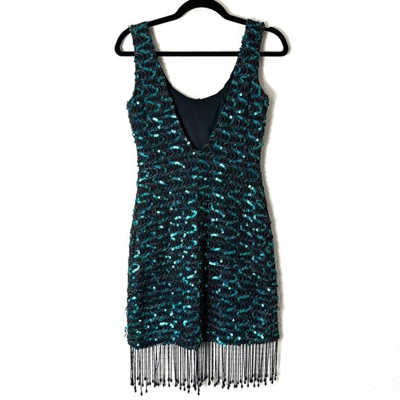 Vintage Climax Emerald Green Sequin Beaded Fringe Fitted Dress Size 9/10 - Picture 2 of 6